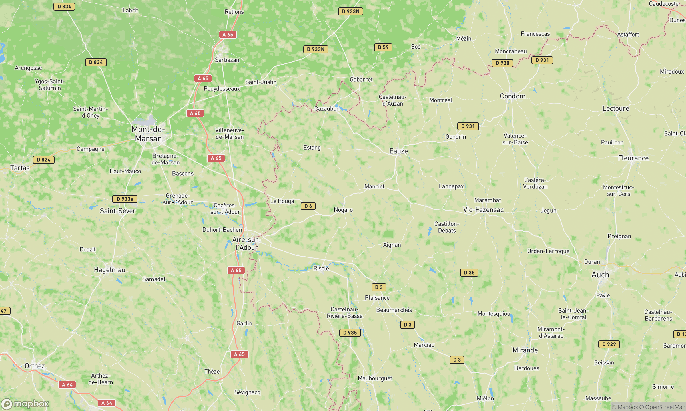 Carte zone d'intervention Wanitek : 30 km autour de Nogaro, couvrant le sud du Gers, l'est des Landes et le nord des Pyrénées-Atlantiques (Aire-sur-l'Adour, Mont-de-Marsan, Éauze, Vic-Fezensac).